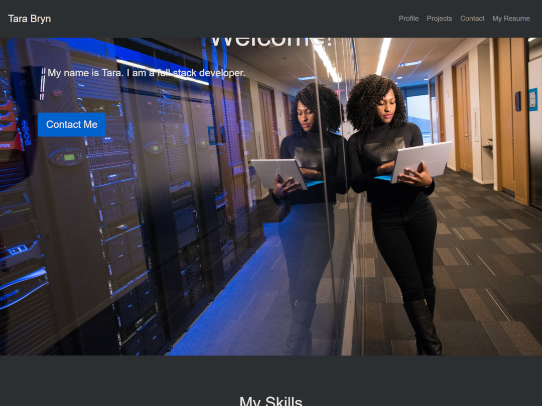 Home page for tarabryn.com (personal portfolio)